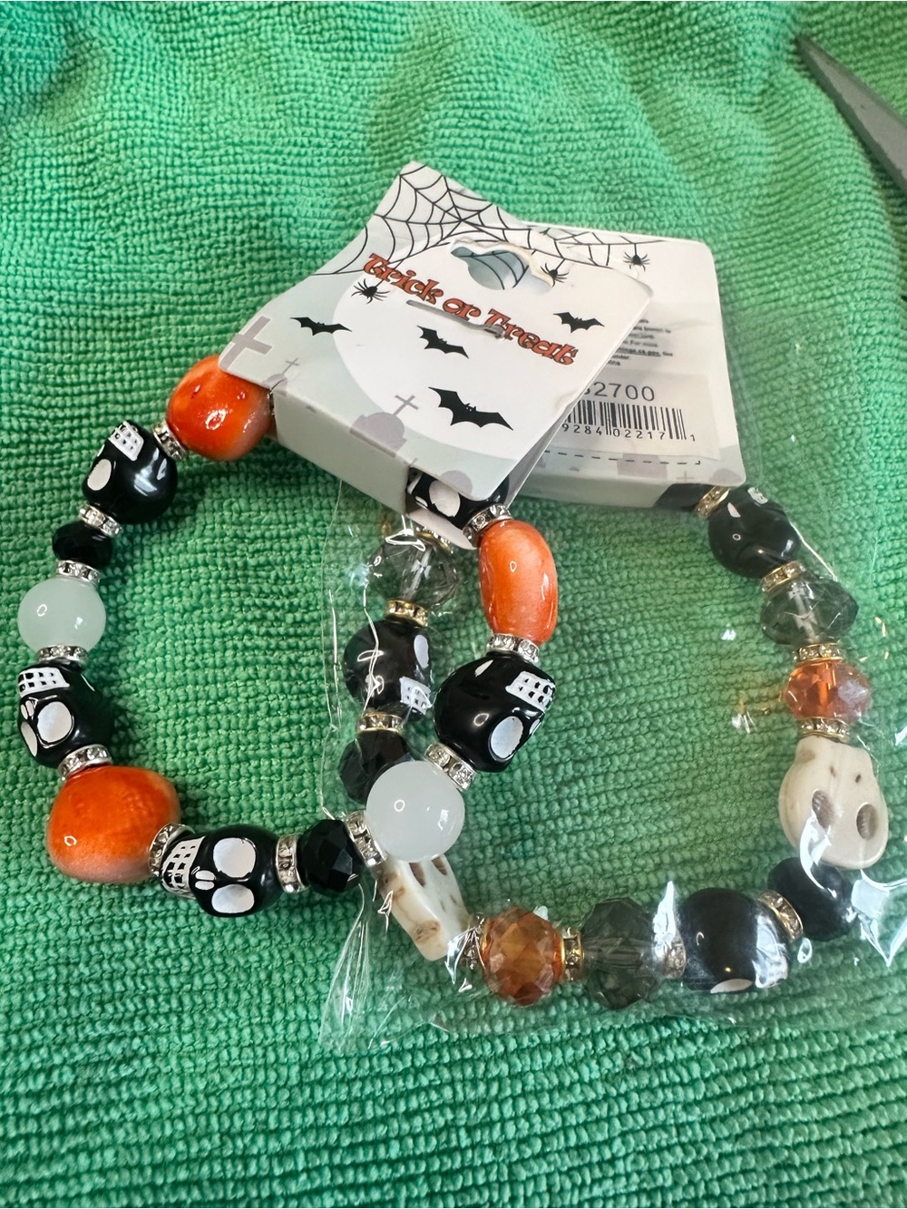 Halloween Beaded Stretch Bracelet - Orange & Black